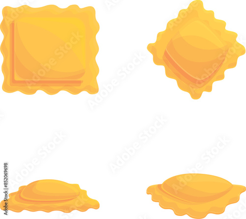 Various ravioli icons set cartoon vector. Ravioli of different shape. Italian dish