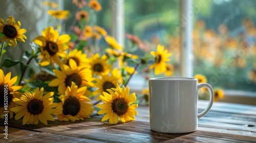 White Coffee Mug on Wooden Table