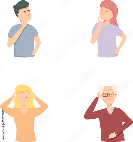 Brain disease icons set cartoon vector. Problem memory loss, clouding mind. Mental heath
