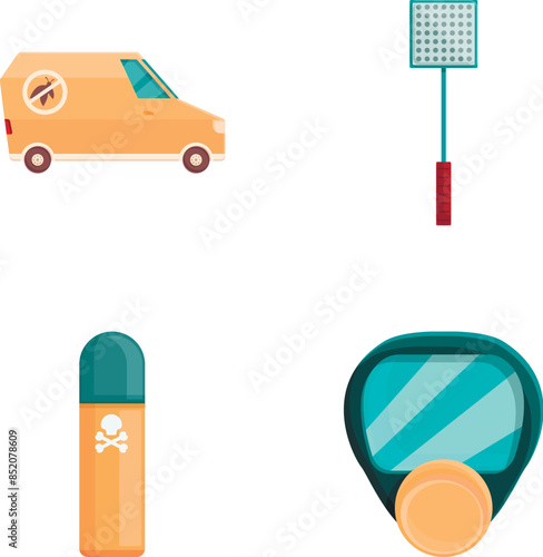 Pest control icons set cartoon vector. Professional insect control service. Disinfection and sanitation