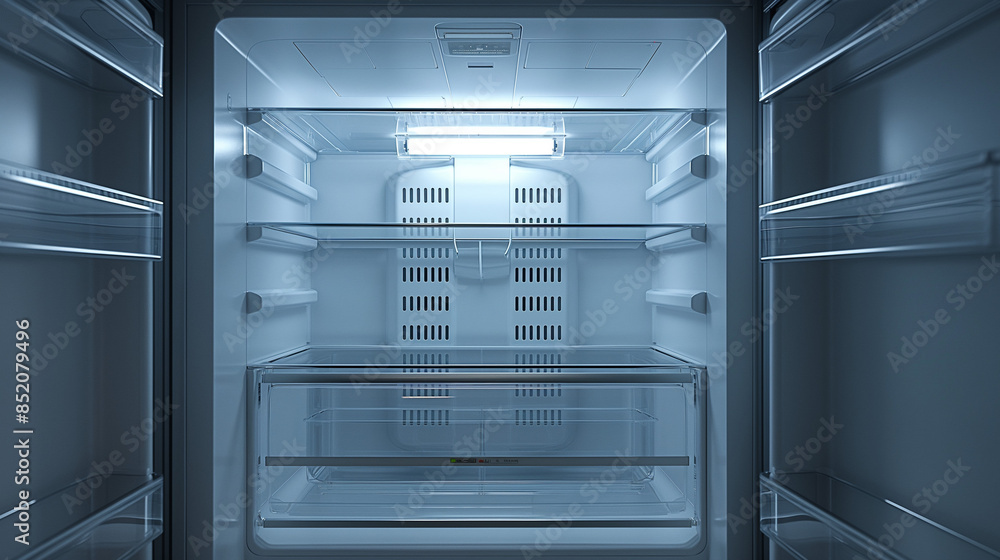 Clean, empty refrigerator interior after defrosting Clean, empty refrigerator interior after defrosting