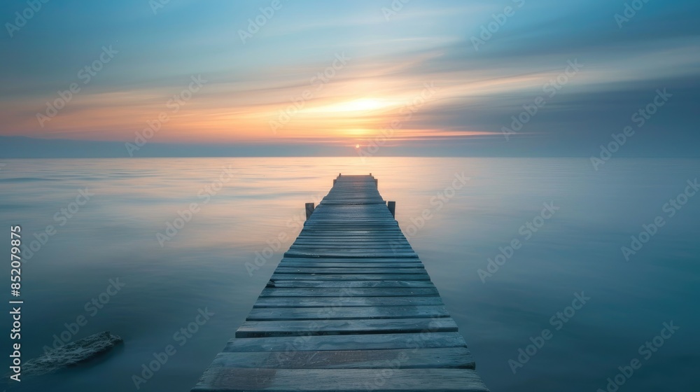 Long exposure seascape sunset with jetty soft focus motion blur spacious copy area Long exposure seascape sunset with jetty soft focus motion blur spacious copy area