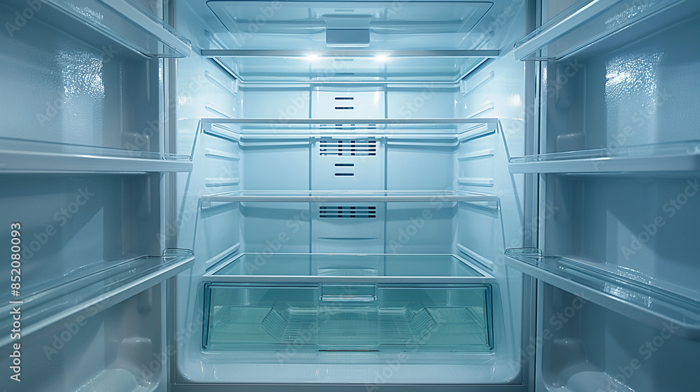 Clean, empty refrigerator interior after defrosting Clean, empty refrigerator interior after defrosting