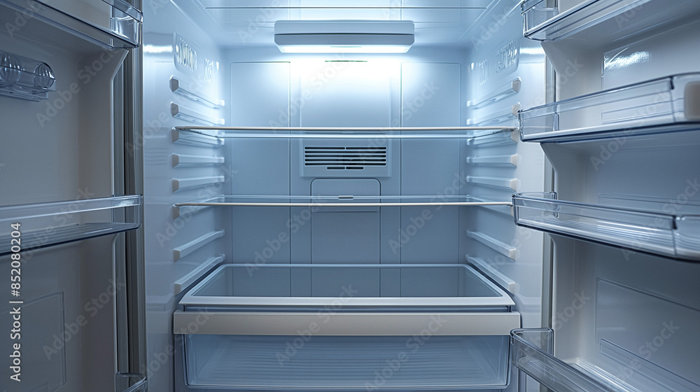 Clean, empty refrigerator interior after defrosting Clean, empty refrigerator interior after defrosting