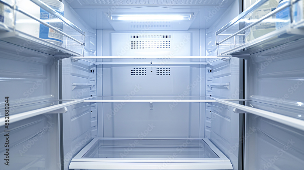 Clean, empty refrigerator interior after defrosting Clean, empty refrigerator interior after defrosting