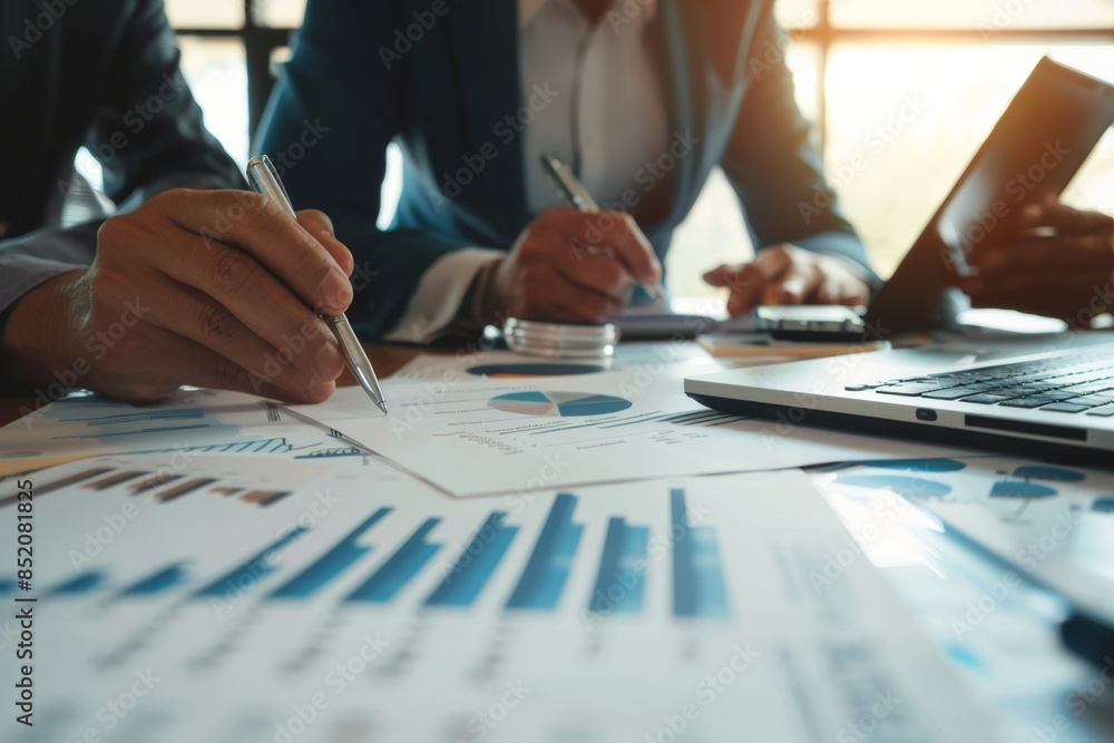 financial planning with a finance advisor using infographic to explain investment and saving plan financial planning with a finance advisor using infographic to explain investment and saving plan