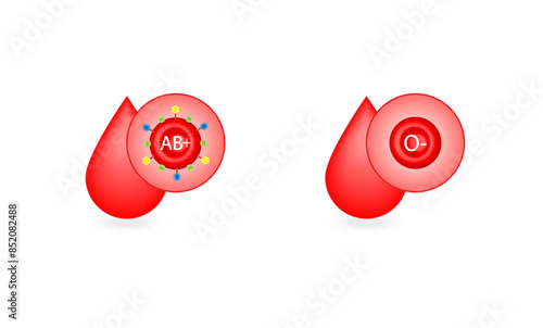AB positive blood type, universal recipient, O negative, universal donor. Vector illustration.	