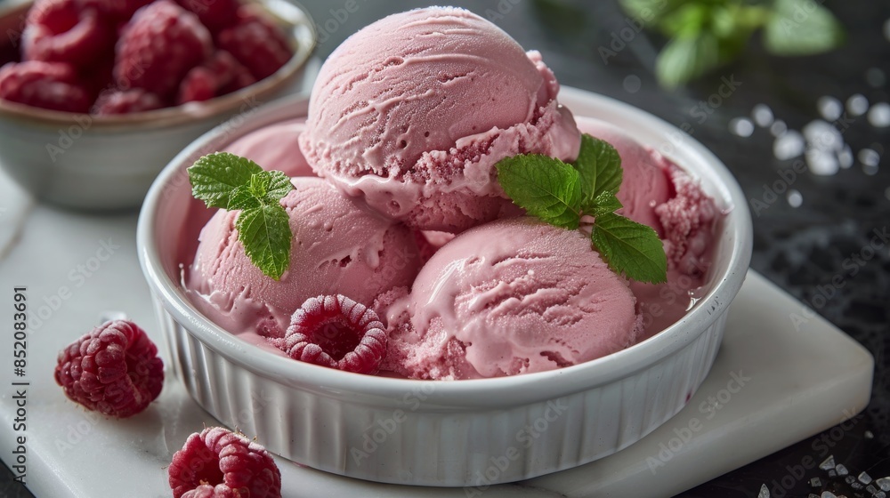 Bowl of Ice Cream With Raspberries Bowl of Ice Cream With Raspberries