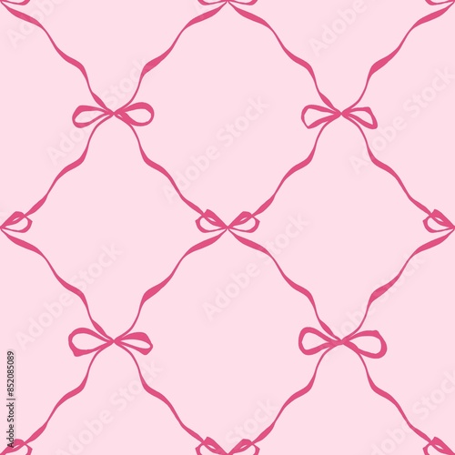 ribbon pink bows seamless pattern