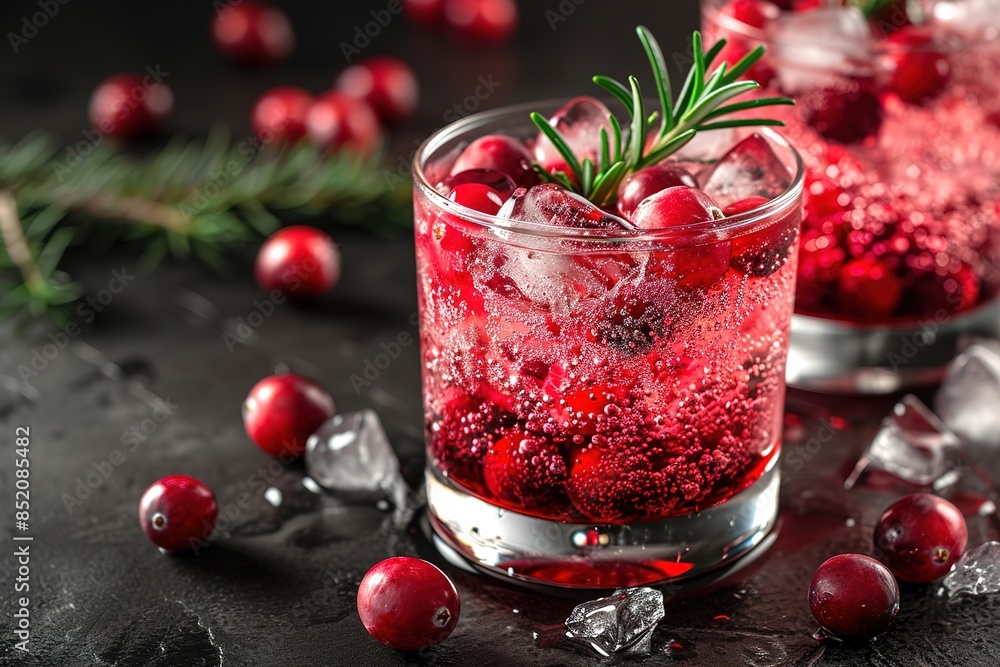 Christmas cranberry cocktail with rosemary. Christmas cranberry cocktail with rosemary.
