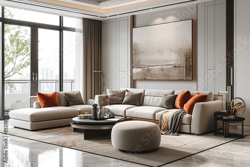 Large luxury modern bright interiors Living room mockup