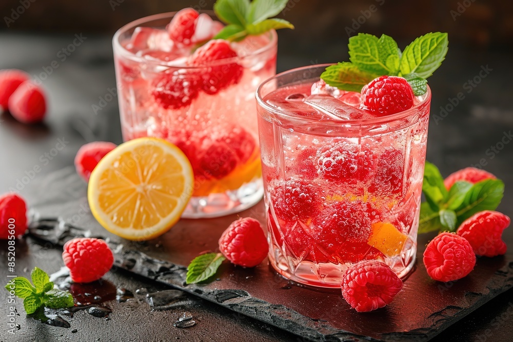 Spring or summer cold cocktail, raspberry lemonade Spring or summer cold cocktail, raspberry lemonade