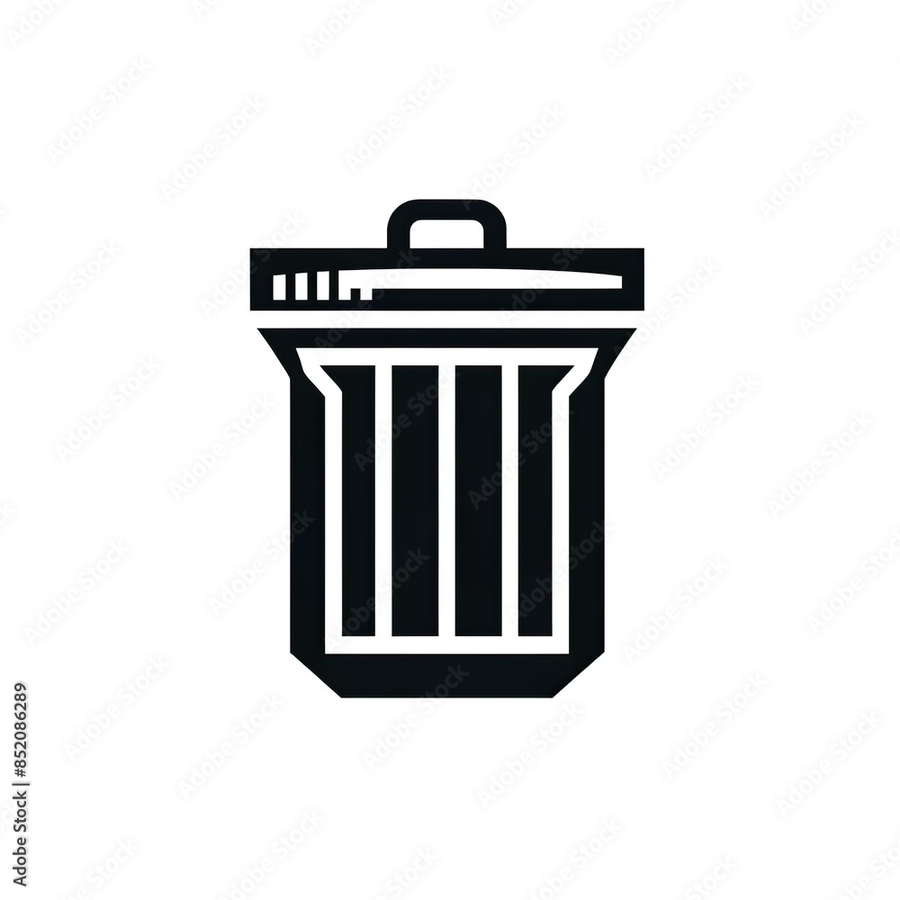 A black and white icon of a trash can with a lid. A black and white icon of a trash can with a lid.