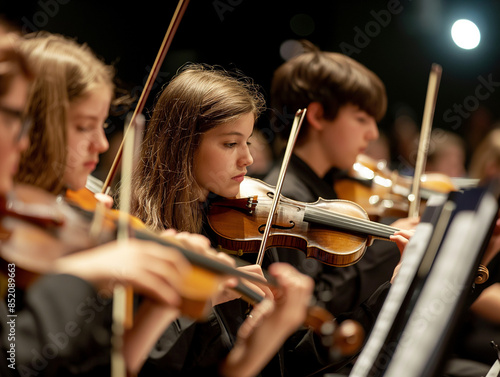 Young musicians playing violins