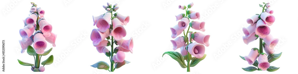 Set of Foxglove isolated on transparent png background. Generative ai Set of Foxglove isolated on transparent png background. Generative ai