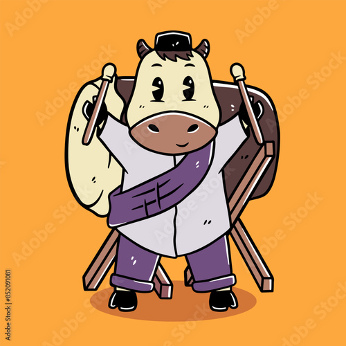 cute cow bedug eid adha vector mascot photo