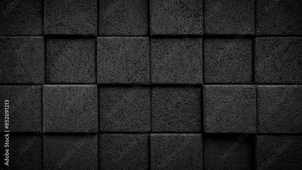 A black and white photo of a wall made of black blocks. The photo is monochrome and has a very dark and moody feel to it. The blocks are arranged in a way that creates a sense of depth and texture A black and white photo of a wall made of black blocks. The photo is monochrome and has a very dark and moody feel to it. The blocks are arranged in a way that creates a sense of depth and texture