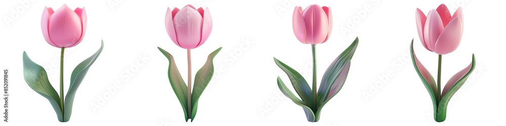 Set of Pink Tulip isolated on transparent png background. Generative ai Set of Pink Tulip isolated on transparent png background. Generative ai