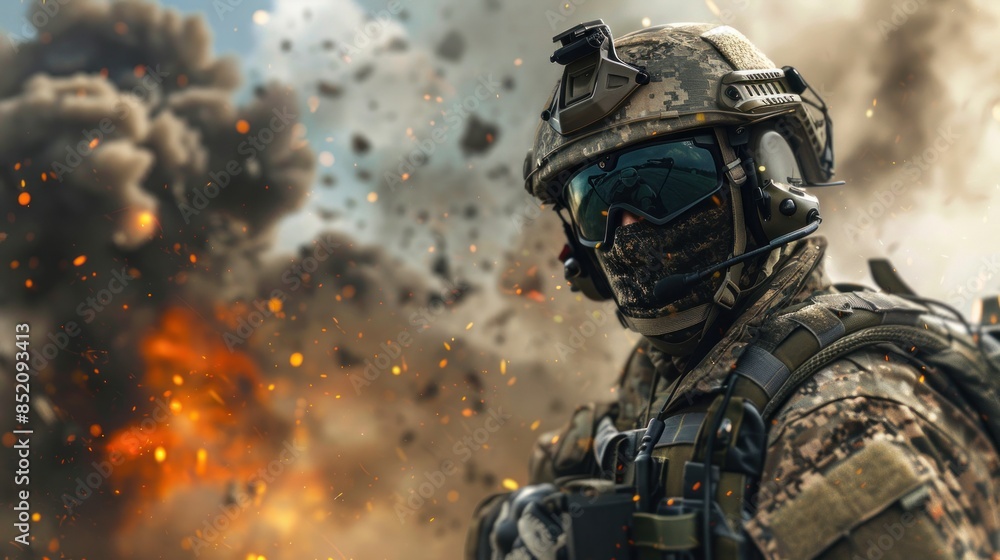 Special forces soldier in full gear helmets and mask modern technology Background wallpaper AI generated image Special forces soldier in full gear helmets and mask modern technology Background wallpaper AI generated image