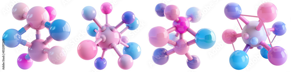 Set of Molecular Structure isolated on transparent png background. Generative ai Set of Molecular Structure isolated on transparent png background. Generative ai