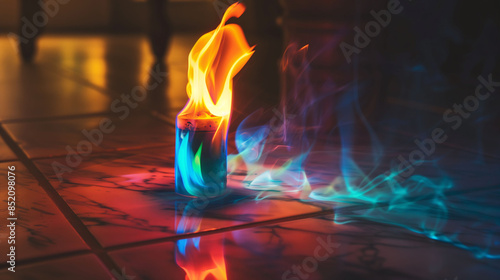 Single Flame Burning with Multiple Colors Creating an Ethereal Glow