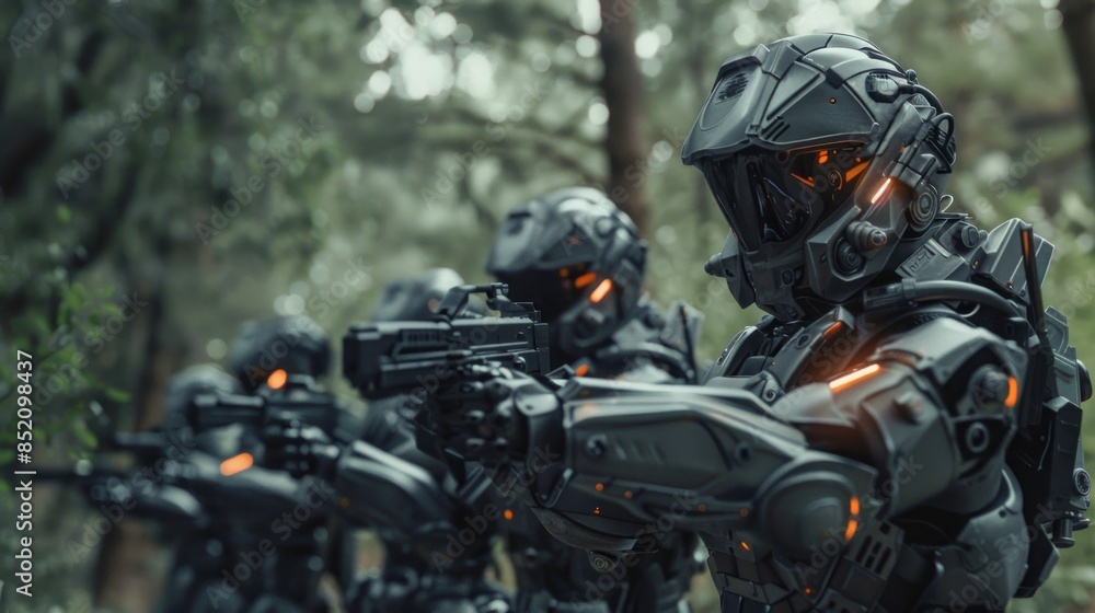 Soldiers group of cyberpunk armor are on a mission in the jungle Background wallpaper AI generated image Soldiers group of cyberpunk armor are on a mission in the jungle Background wallpaper AI generated image