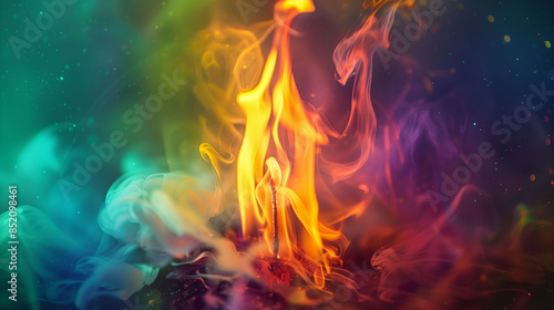 Single Flame Burning with Multiple Colors Creating an Ethereal Glow