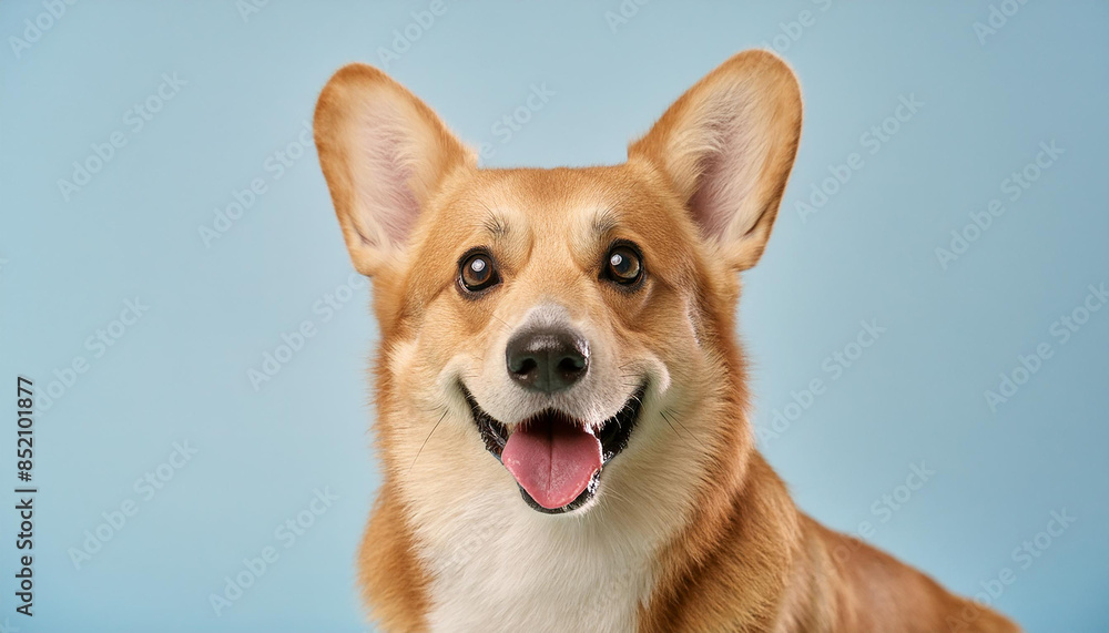 Portrait of a dog welsh corgi isolated on a blue background. Portrait of a dog welsh corgi isolated on a blue background.