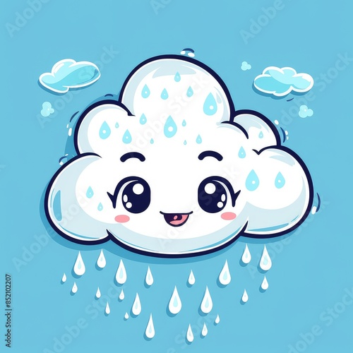 Adorable Cartoon Rain Cloud with Expressive Big Eyes - Charming Weather Icon photo