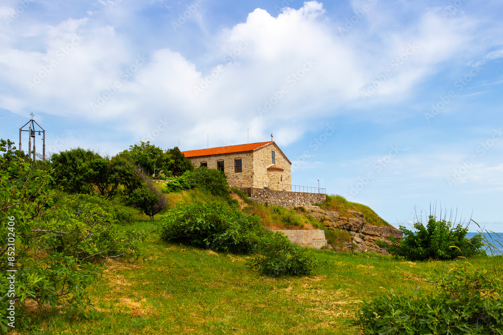 Church of the Dormition of the Mother of God on the shore of the Bulgarian Black Sea in Tsarevo, Tsarevo Municipality, Province of Burgas Church of the Dormition of the Mother of God on the shore of the Bulgarian Black Sea in Tsarevo, Tsarevo Municipality, Province of Burgas