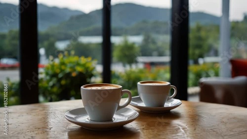 Wallpaper Mural cup of coffee on the table.Seamless 4k time lapse virtual video animation background Torontodigital.ca