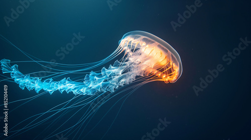 Jellyfish Floating  with Delicate Light Trails