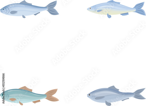Fish icons set cartoon vector. Fresh raw edible cartoon fish. Seafood