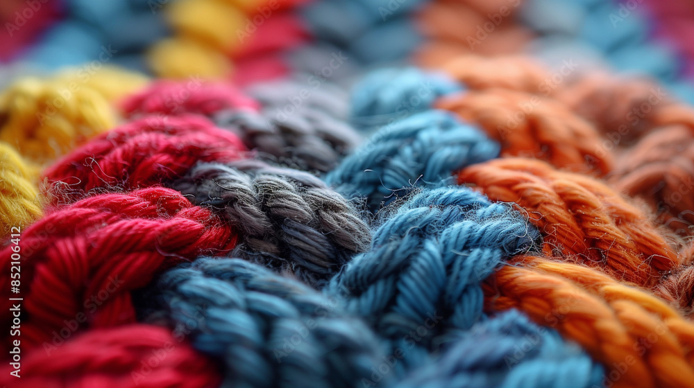 Close-up of colorful braided yarn texture.