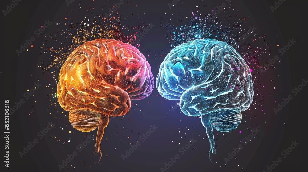 Obraz premium Dual Colored Brains Representing Creative and Analytical Thinking