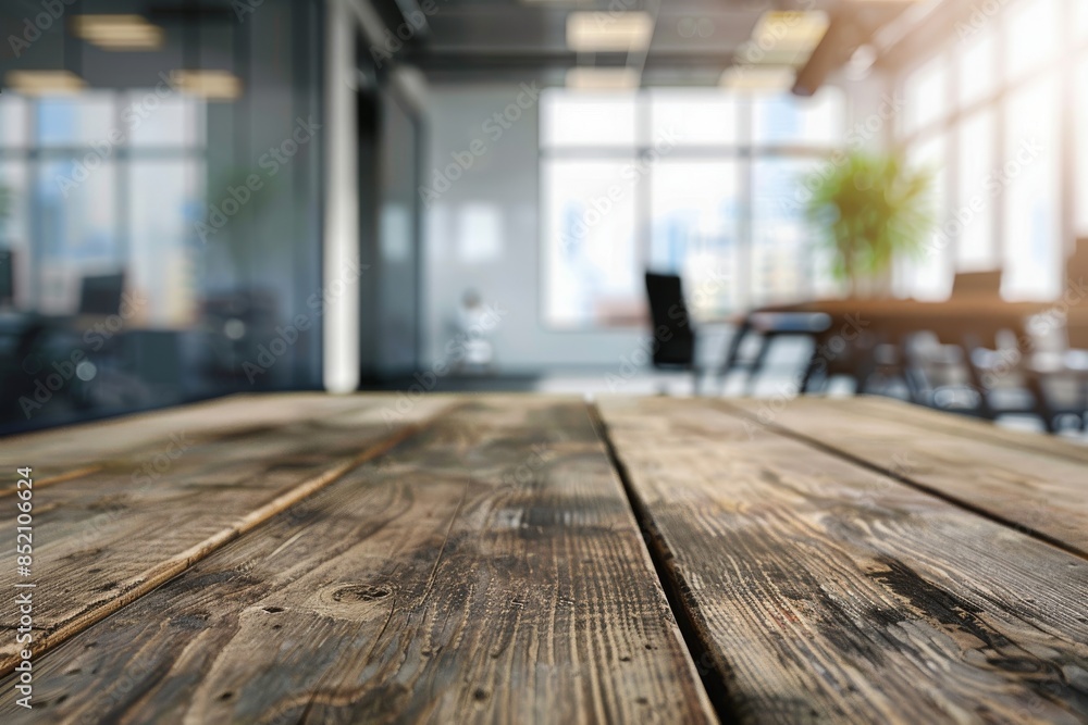 empty and clean wooden table with blurry office room empty and clean wooden table with blurry office room