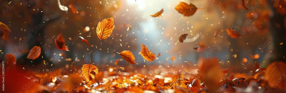 Falling Autumn Leaves in a Forest Path Falling Autumn Leaves in a Forest Path