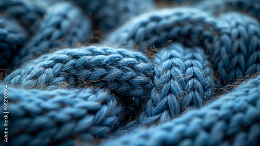 Close-up of blue knitted fabric texture, detailed and cozy textile pattern. Close-up of blue knitted fabric texture, detailed and cozy textile pattern.