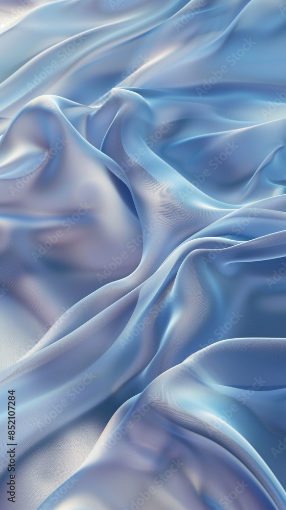 Obraz premium Luxurious soft draped light blue satin fabric with smooth texture, elegant and shiny material.