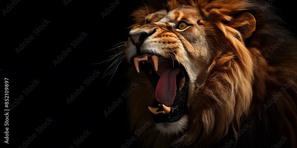 Fototapeta premium Lion king Portrait on black background, Portrait of majestic lion Magnificent