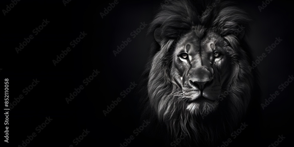Lion king Portrait on black background, Portrait of majestic lion Magnificent Lion king Portrait on black background, Portrait of majestic lion Magnificent