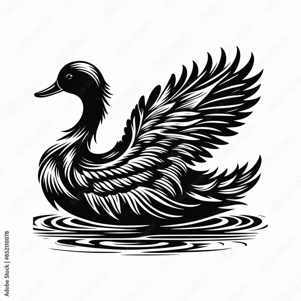 Fototapeta premium Black a duck silhouette vector illustration on white background