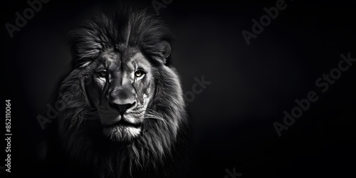 Lion king Portrait on black background, Portrait of majestic lion Magnificent