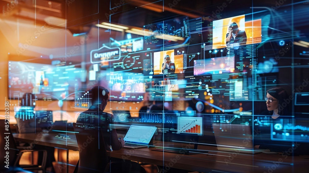 The computer screen is filled with various icons and numbers