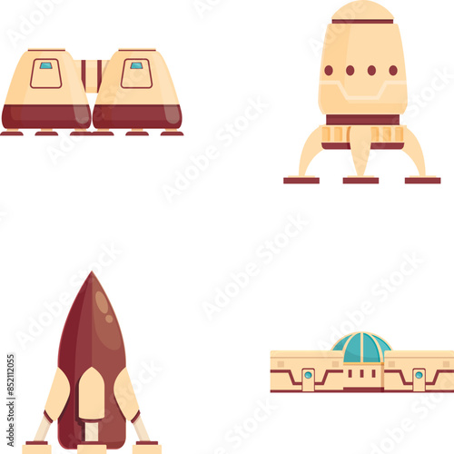 Collection of four cartoonstyle spacecraft images, suitable for various creative projects