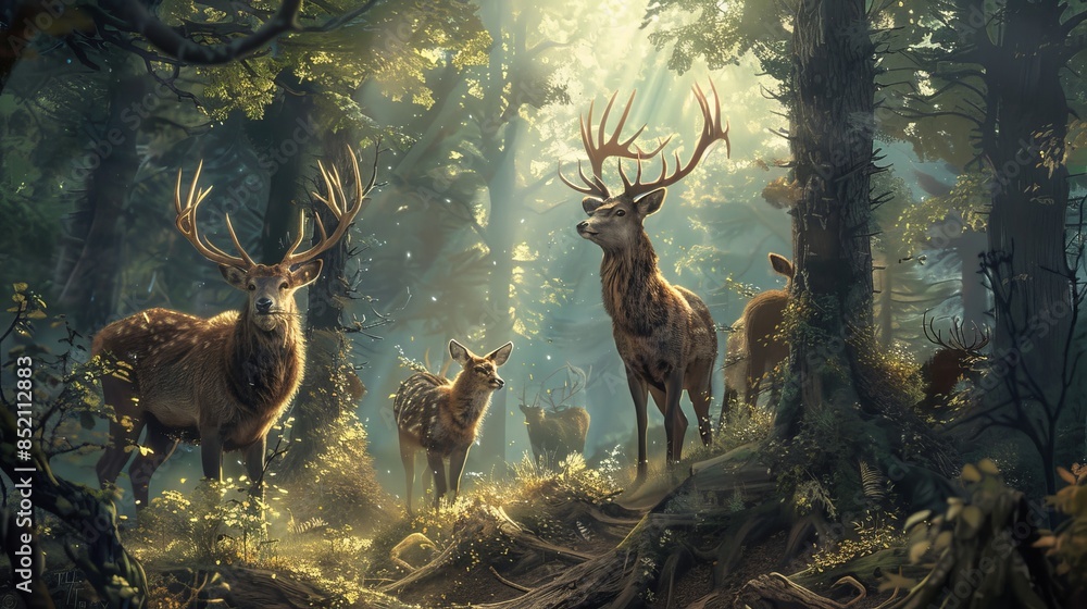 Enchanted forest majestic wildlife, the ancient guardians of the serene and mystical woodland Enchanted forest majestic wildlife, the ancient guardians of the serene and mystical woodland