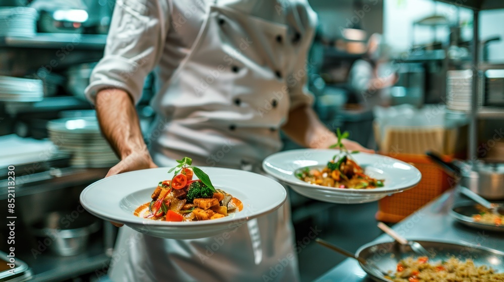 Obraz premium Chef presenting plates of delicious food