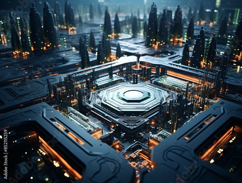 A futuristic city nestled a...