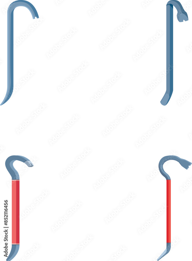 Set of four crowbars with different views isolated on a clean white background Set of four crowbars with different views isolated on a clean white background