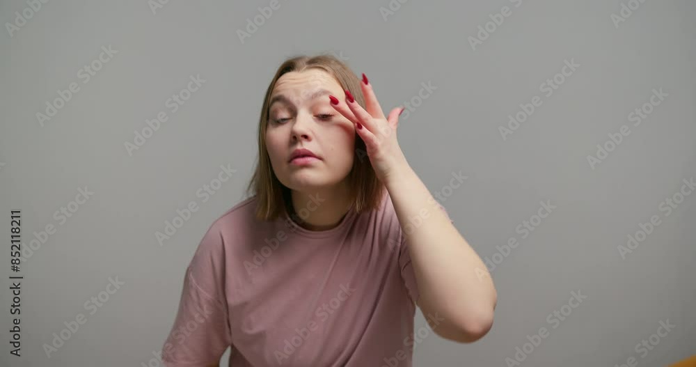 Overweight woman with glamorous face corrects makeup Overweight woman with glamorous face corrects makeup